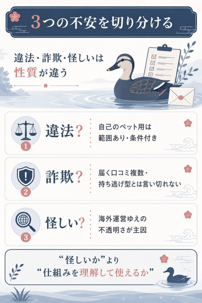 違法・詐欺・怪しいの不安を切り分けた図解